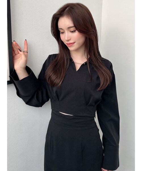 RESEXXY（リゼクシー）の「ワイドスリーブクロップドシャツ【セットアップ着用可能】（シャツ/ブラウス・レディース・ベージュ/アイボリー/ブラック・FREE）」の13枚目の写真