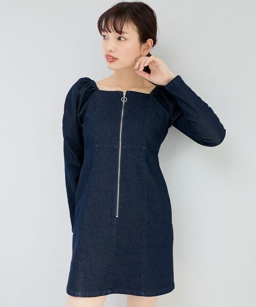 MAJESTIC LEGON(マジェスティックレゴン)の「フロントジップデニムミニワンピース(ワンピース・レディース・グレー/ネイビー/ブルー・MEDIUM)」の3枚目の写真