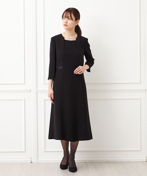 美品♪喪服 礼服 ジャケット＆ノースリーブワンピース 7号 ブラックフォーマル ブラックフォーマル 日本製 アンサンブル ノーカラージャケット