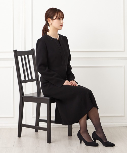 セール】【喪服・礼服】サテンラインノーカラージャケット・前開き