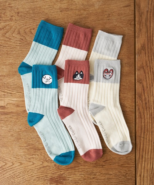 Actually（アクチュアリー）の「【みやぎちか×BIRTHDAY BAR】刺繍バイカラーソックス（ソックス/靴下・レディース・ピンク/グレー/ブルー・フリー）」の4枚目の写真