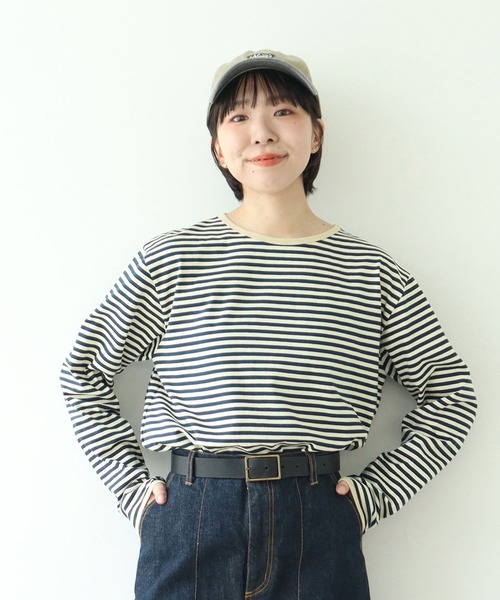 PAR ICI（パーリッシィ）の「ボーダー配色バインダー カットソー（Tシャツ/カットソー・レディース・グリーン/サックスブルー/ピンク系その他/カーキ/ブラック/マスタード/ライトブルー/オレンジ/イエロー/グリーン系その他/ピンク系その他2/ダークブラウン・FREE）」の6枚目の写真