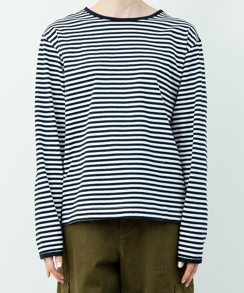 PAR ICI（パーリッシィ）の「ボーダー配色バインダー カットソー（Tシャツ/カットソー・レディース・グリーン/サックスブルー/ピンク系その他/カーキ/ブラック/マスタード/ライトブルー/オレンジ/イエロー/グリーン系その他/ピンク系その他2/ダークブラウン・FREE）」の15枚目の写真