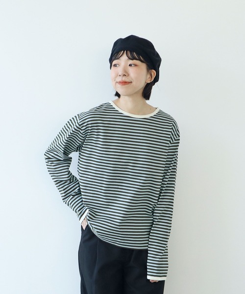 PAR ICI（パーリッシィ）の「ボーダー配色バインダー カットソー（Tシャツ/カットソー・レディース・グリーン/サックスブルー/ピンク系その他/カーキ/ブラック/マスタード/ライトブルー/オレンジ/イエロー/グリーン系その他/ピンク系その他2/ダークブラウン・FREE）」の20枚目の写真