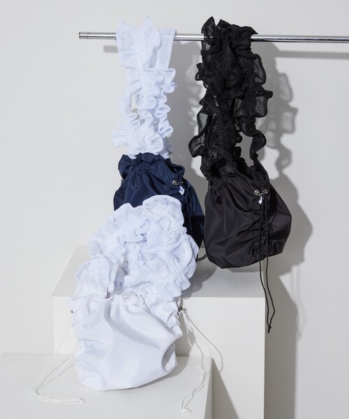 Firsthand（ファーストハンド）の「Firsthand/ファーストハンド メッシュフリルハンドルトート / フリルギャザートートバッグ（トートバッグ・レディース・ブラック/ネイビー/ホワイト・FREE）」の12枚目の写真