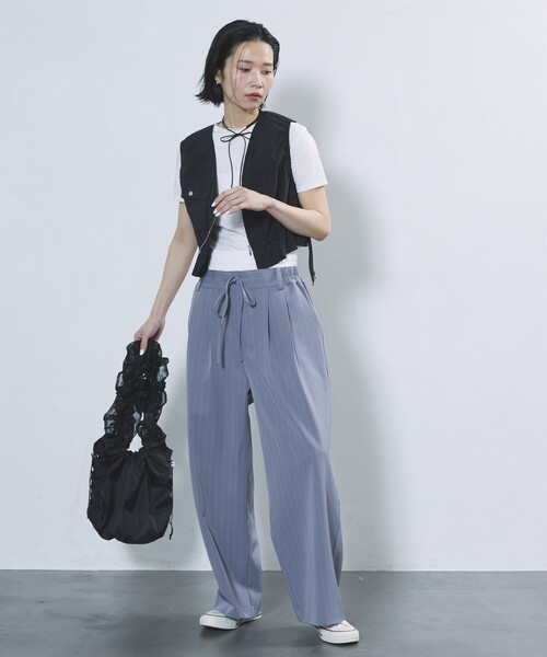 Firsthand（ファーストハンド）の「Firsthand/ファーストハンド メッシュフリルハンドルトート / フリルギャザートートバッグ（トートバッグ・レディース・ブラック/ネイビー/ホワイト・FREE）」の6枚目の写真