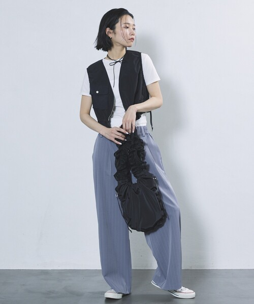 Firsthand（ファーストハンド）の「Firsthand/ファーストハンド メッシュフリルハンドルトート / フリルギャザートートバッグ（トートバッグ・レディース・ブラック/ネイビー/ホワイト・FREE）」の7枚目の写真