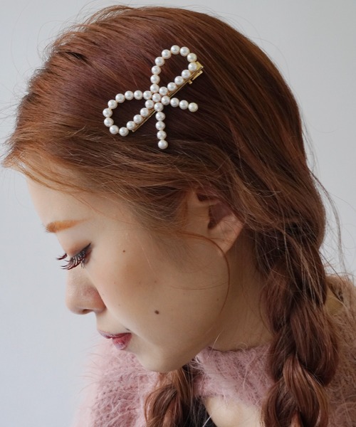 2個 セット パール ライン リボン ヘアピン（ヘアピン）｜Port