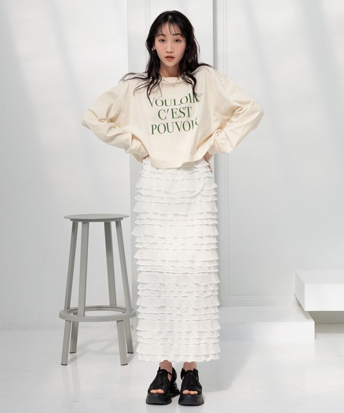 LOWRYS FARM（ローリーズファーム）の「メッセージショートプリントＬＳ 991834（Tシャツ/カットソー・レディース・チャコールグレー/アイボリー/ホワイト・FREE）」の9枚目の写真