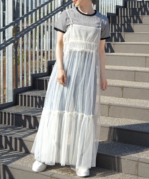 チューリップキャミワンピース ホワイト フラワーチュールプリントキャミワンピース / GRACE CONTINENTAL