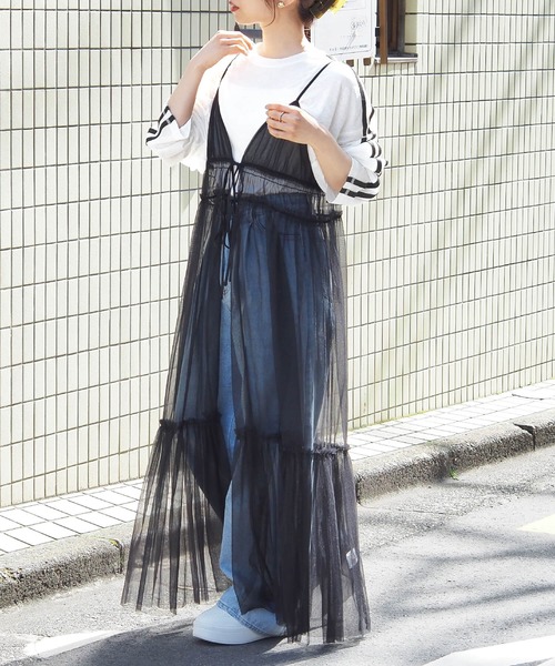 2WAYチュールケープ・キャミワンピースセット セール】前後2wayチュールキャミワンピース(ワンピース