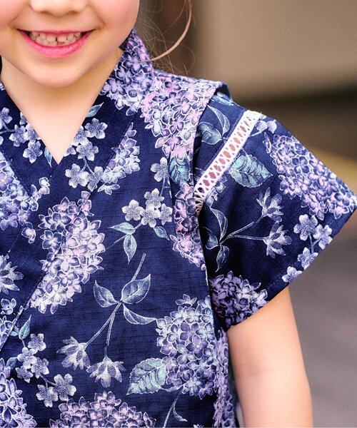apres les cours（アプレレクール）の「アプレのはんなりGIRLS甚平（浴衣・キッズ・ブラック/ネイビー/サックスブルー/ピンク/ミント/ラベンダー・130/90/100/110/120/80）」の15枚目の写真