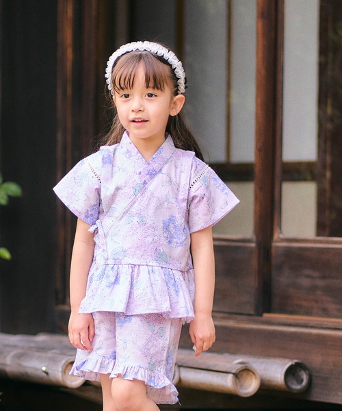 apres les cours（アプレレクール）の「アプレのはんなりGIRLS甚平（浴衣・キッズ・ブラック/ネイビー/サックスブルー/ピンク/ミント/ラベンダー・130/90/100/110/120/80）」の5枚目の写真