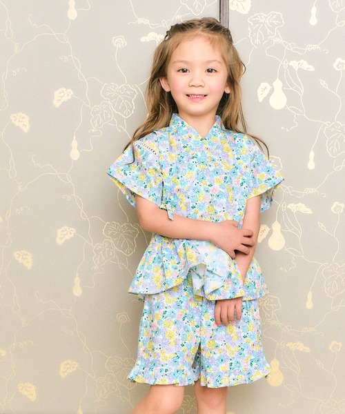 apres les cours（アプレレクール）の「アプレのはんなりGIRLS甚平（浴衣・キッズ・ブラック/ネイビー/サックスブルー/ピンク/ミント/ラベンダー・130/90/100/110/120/80）」の2枚目の写真