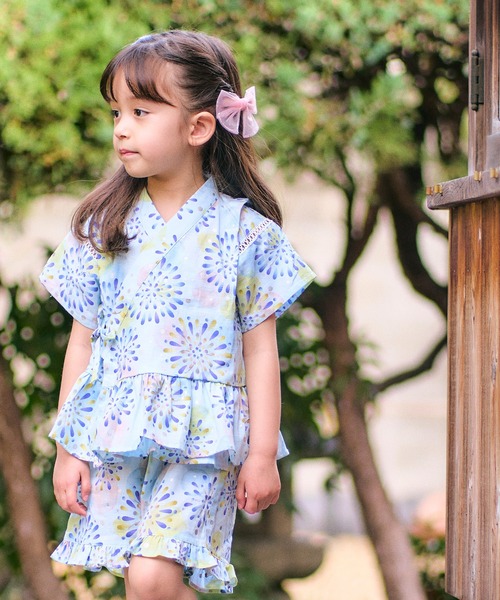 apres les cours（アプレレクール）の「アプレのはんなりGIRLS甚平（浴衣・キッズ・ブラック/ネイビー/サックスブルー/ピンク/ミント/ラベンダー・130/90/100/110/120/80）」の7枚目の写真