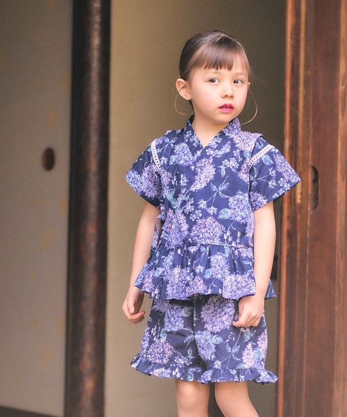 apres les cours（アプレレクール）の「アプレのはんなりGIRLS甚平（浴衣・キッズ・ブラック/ネイビー/サックスブルー/ピンク/ミント/ラベンダー・130/90/100/110/120/80）」の10枚目の写真