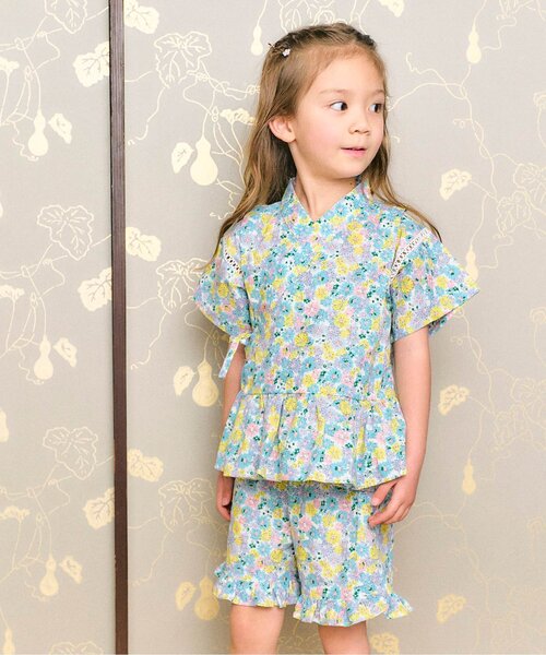 apres les cours（アプレレクール）の「アプレのはんなりGIRLS甚平（浴衣・キッズ・ブラック/ネイビー/サックスブルー/ピンク/ミント/ラベンダー・130/90/100/110/120/80）」の12枚目の写真