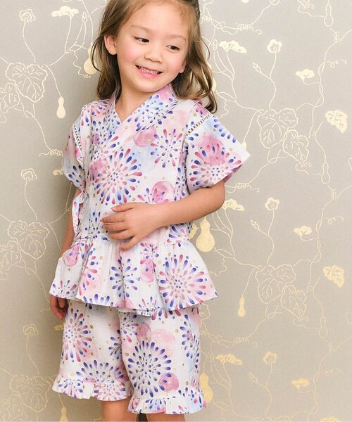 apres les cours（アプレレクール）の「アプレのはんなりGIRLS甚平（浴衣・キッズ・ブラック/ネイビー/サックスブルー/ピンク/ミント/ラベンダー・130/90/100/110/120/80）」の8枚目の写真