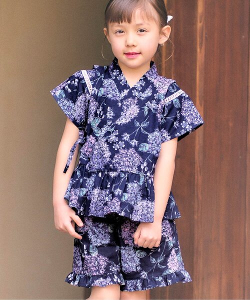 apres les cours（アプレレクール）の「アプレのはんなりGIRLS甚平（浴衣・キッズ・ブラック/ネイビー/サックスブルー/ピンク/ミント/ラベンダー・130/90/100/110/120/80）」の9枚目の写真