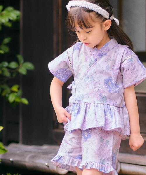 apres les cours（アプレレクール）の「アプレのはんなりGIRLS甚平（浴衣・キッズ・ブラック/ネイビー/サックスブルー/ピンク/ミント/ラベンダー・130/90/100/110/120/80）」の11枚目の写真