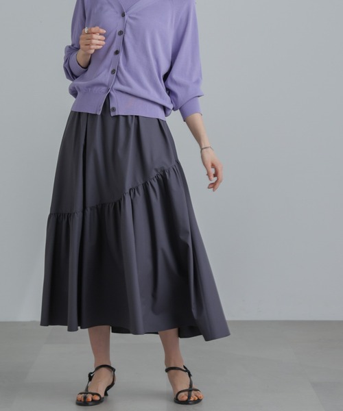 NANO universe（ナノユニバース）の「MINOTECH(R) アシメティアードギャザースカート（スカート・レディース・ライトベージュ/グリーン/チャコール・S/M）」の2枚目の写真