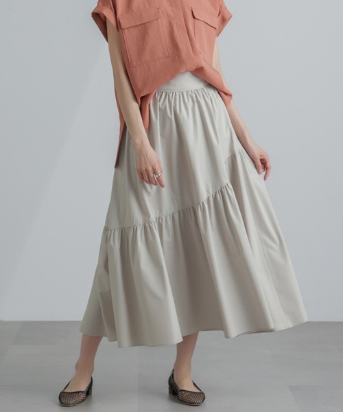 NANO universe（ナノユニバース）の「MINOTECH(R) アシメティアードギャザースカート（スカート・レディース・ライトベージュ/グリーン/チャコール・S/M）」の20枚目の写真