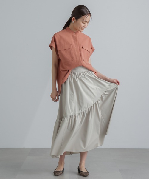 NANO universe（ナノユニバース）の「MINOTECH(R) アシメティアードギャザースカート（スカート・レディース・ライトベージュ/グリーン/チャコール・S/M）」の21枚目の写真