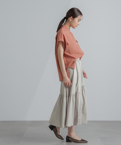 NANO universe（ナノユニバース）の「MINOTECH(R) アシメティアードギャザースカート（スカート・レディース・ライトベージュ/グリーン/チャコール・S/M）」の13枚目の写真