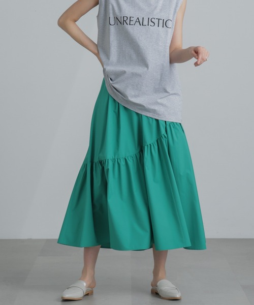 NANO universe（ナノユニバース）の「MINOTECH(R) アシメティアードギャザースカート（スカート・レディース・ライトベージュ/グリーン/チャコール・S/M）」の15枚目の写真