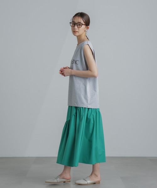 NANO universe（ナノユニバース）の「MINOTECH(R) アシメティアードギャザースカート（スカート・レディース・ライトベージュ/グリーン/チャコール・S/M）」の7枚目の写真