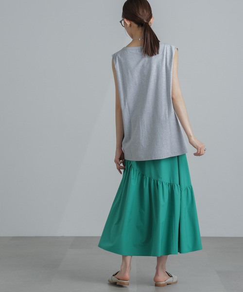 NANO universe（ナノユニバース）の「MINOTECH(R) アシメティアードギャザースカート（スカート・レディース・ライトベージュ/グリーン/チャコール・S/M）」の9枚目の写真