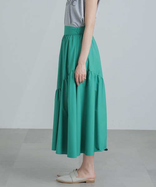 NANO universe（ナノユニバース）の「MINOTECH(R) アシメティアードギャザースカート（スカート・レディース・ライトベージュ/グリーン/チャコール・S/M）」の11枚目の写真