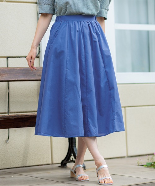 BELLUNA PLUS（ベルーナ）の「ふんわり切替フレアースカート（スカート・レディース・ストライプ/イエロー/ブルー/チェック・X-LARGE/LARGE/MEDIUM/SMALL）」の2枚目の写真