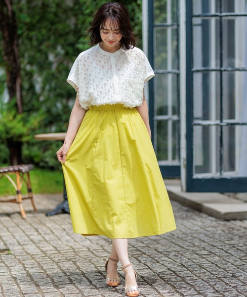 BELLUNA PLUS（ベルーナ）の「ふんわり切替フレアースカート（スカート・レディース・ストライプ/イエロー/ブルー/チェック・X-LARGE/LARGE/MEDIUM/SMALL）」の6枚目の写真