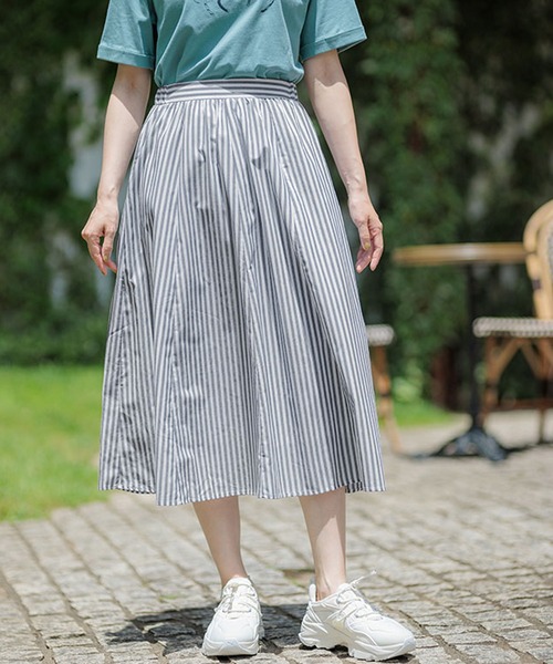 BELLUNA PLUS（ベルーナ）の「ふんわり切替フレアースカート（スカート・レディース・ストライプ/イエロー/ブルー/チェック・X-LARGE/LARGE/MEDIUM/SMALL）」の14枚目の写真