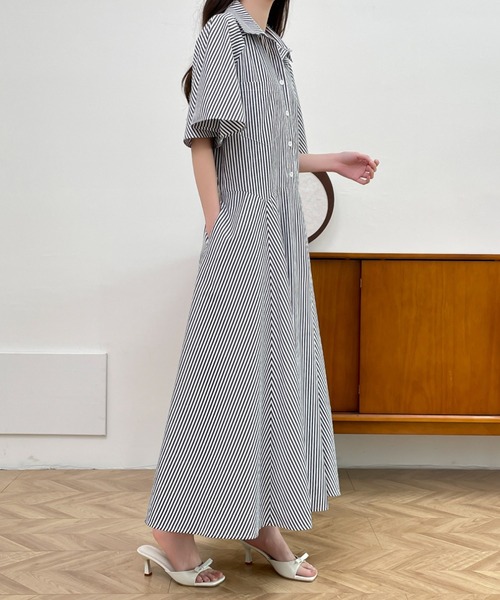 ABITOKYO（アビトーキョー）の「ストライプボリュームフレアシャツワンピース（シャツワンピース・レディース・チャコールグレー/ブラック/ブルー・M/L）」の18枚目の写真