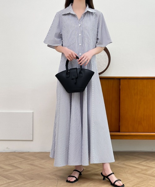 ABITOKYO（アビトーキョー）の「ストライプボリュームフレアシャツワンピース（シャツワンピース・レディース・チャコールグレー/ブラック/ブルー・M/L）」の10枚目の写真