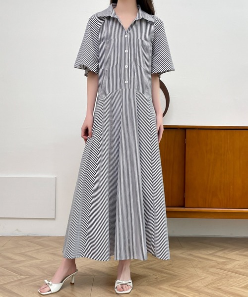 ABITOKYO（アビトーキョー）の「ストライプボリュームフレアシャツワンピース（シャツワンピース・レディース・チャコールグレー/ブラック/ブルー・M/L）」の22枚目の写真