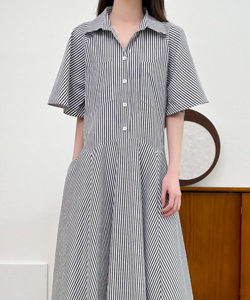 ABITOKYO（アビトーキョー）の「ストライプボリュームフレアシャツワンピース（シャツワンピース・レディース・チャコールグレー/ブラック/ブルー・M/L）」の21枚目の写真