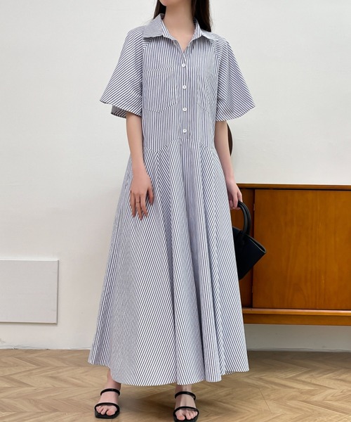 ABITOKYO（アビトーキョー）の「ストライプボリュームフレアシャツワンピース（シャツワンピース・レディース・チャコールグレー/ブラック/ブルー・M/L）」の11枚目の写真