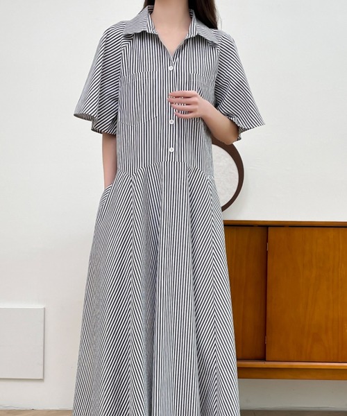 ABITOKYO（アビトーキョー）の「ストライプボリュームフレアシャツワンピース（シャツワンピース・レディース・チャコールグレー/ブラック/ブルー・M/L）」の17枚目の写真