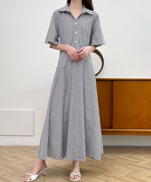 ABITOKYO（アビトーキョー）の「ストライプボリュームフレアシャツワンピース（シャツワンピース・レディース・チャコールグレー/ブラック/ブルー・M/L）」の19枚目の写真