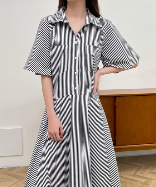 ABITOKYO（アビトーキョー）の「ストライプボリュームフレアシャツワンピース（シャツワンピース・レディース・チャコールグレー/ブラック/ブルー・M/L）」の16枚目の写真