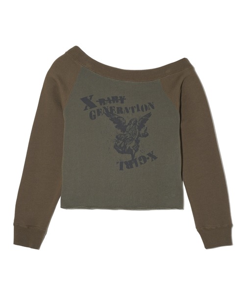 X-girl（エックスガール）の「OFF THE SHOULDER SWEAT TOP（スウェット・レディース・オリーブ/チャコール・S/M）」の16枚目の写真