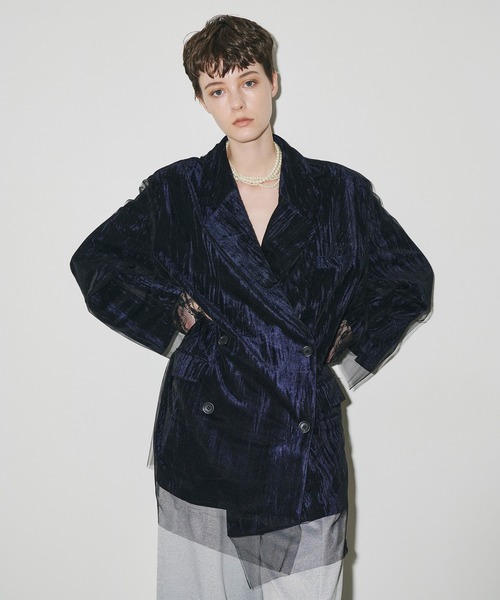 楊柳ベロアチュールデザインBIGジャケット（テーラード