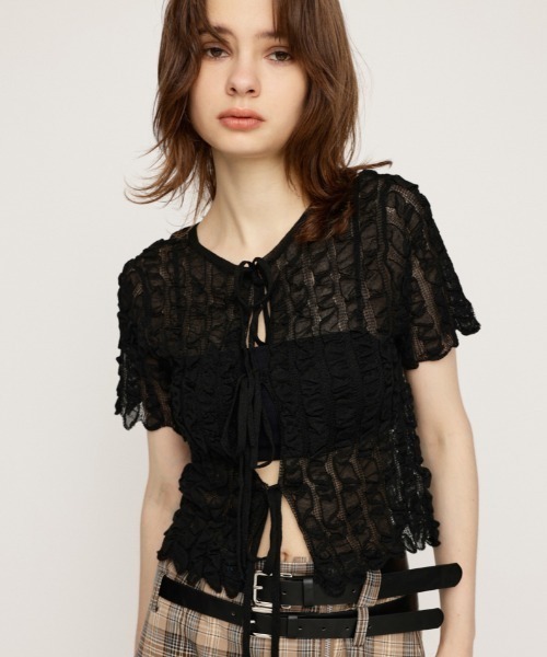 SLY（スライ）の「SHEER 2WAY TOPS シアー 2ウェイ トップス / セットアップ可（シャツ/ブラウス・レディース・レッド/グレー/ブラック/アイボリー・FREE）」の10枚目の写真
