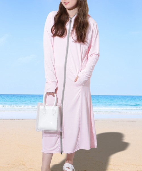 紫外線カット ロング丈 フーデット ジップアップ ラッシュガード