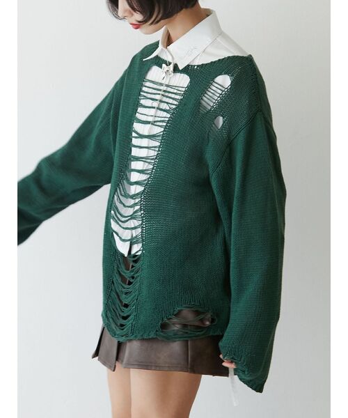 jouetie（ジュエティ）の「オーバークラッシュローゲージニット（ニット/セーター・レディース・ブラック/ピンク/グリーン・MEDIUM）」の4枚目の写真