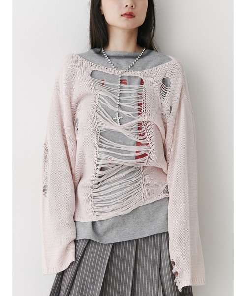 jouetie（ジュエティ）の「オーバークラッシュローゲージニット（ニット/セーター・レディース・ブラック/ピンク/グリーン・MEDIUM）」の3枚目の写真