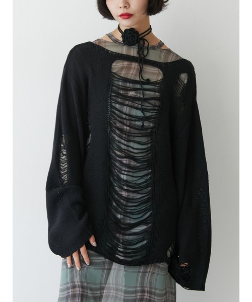 jouetie（ジュエティ）の「オーバークラッシュローゲージニット（ニット/セーター・レディース・ブラック/ピンク/グリーン・MEDIUM）」の2枚目の写真